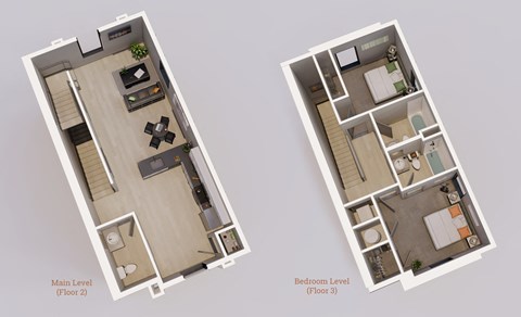 Floor plan for 2 beds, 2.5 baths, 1200 sqft